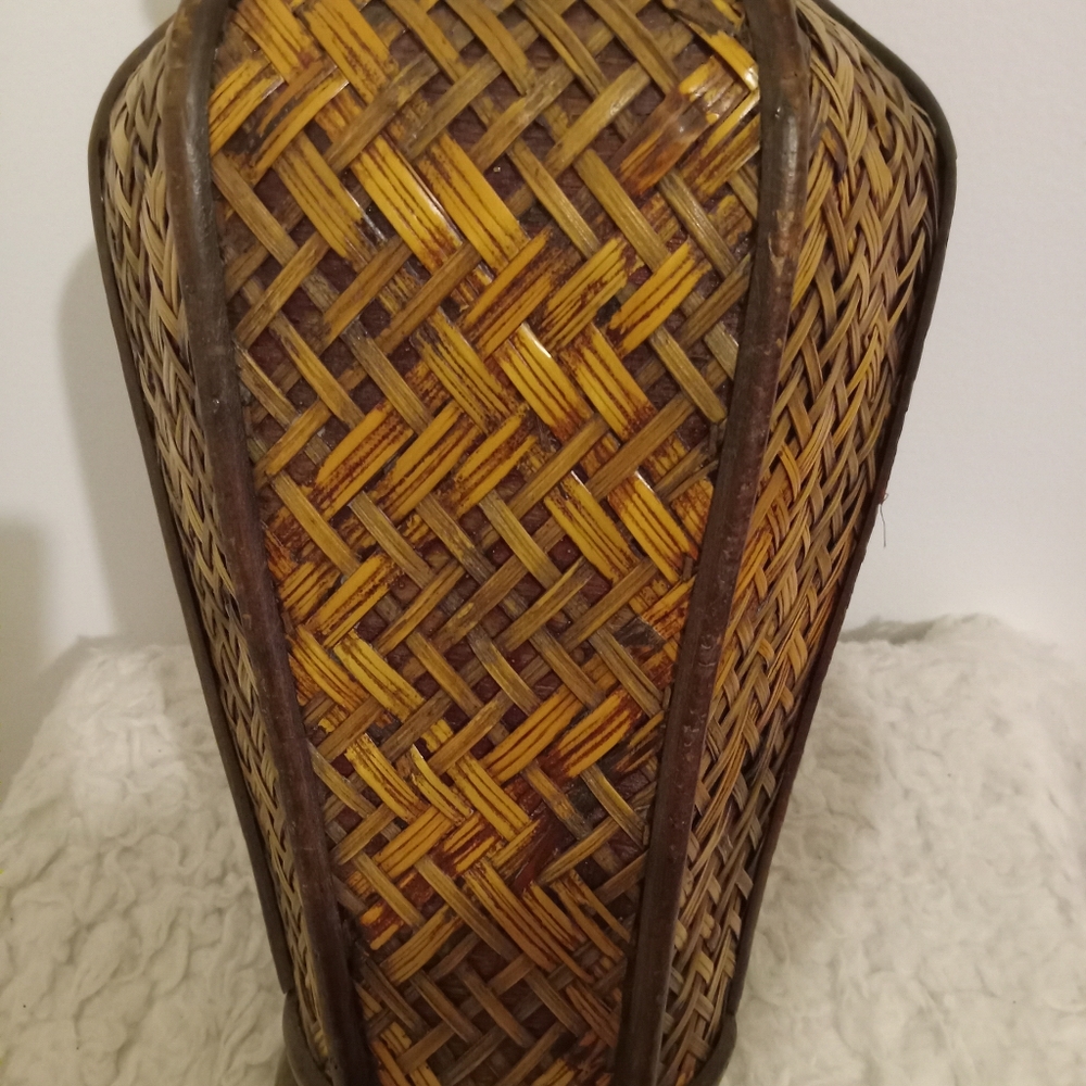 Vintage Rattan Woven Wooden Flower Vase - Picture 2 of 7
